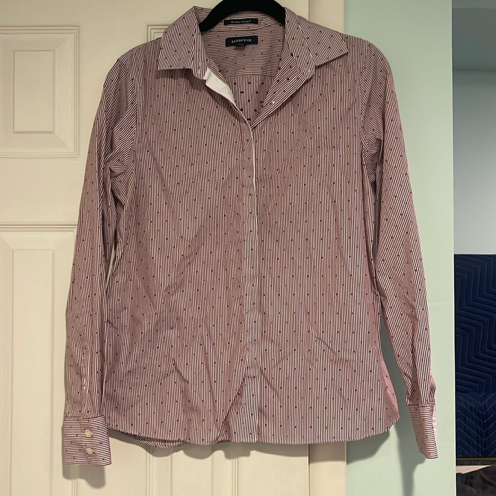 Lands' End maroon & white No Iron Supima Button Down size 6